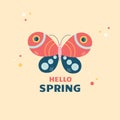 Hello spring. Single butterfly on yellow background