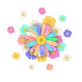 Hello Spring template banner with fresh flower multi colored daisies, chamomiles. Vector illustration. Floral design for Royalty Free Stock Photo