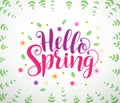 Hello spring text typography vector banner design in white background