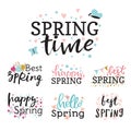 Hello spring time vector lettering text greeting card special springtime typography hand drawn Spring graphic Royalty Free Stock Photo