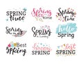 Hello spring time vector lettering text greeting card special springtime typography hand drawn Spring graphic Royalty Free Stock Photo