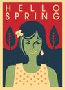 Hello spring trendy banner concept