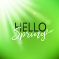 Hello spring vector card. Lettering with green sunny background Royalty Free Stock Photo