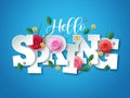 Hello spring vector greetings design. Spring text with colorful flower elements Royalty Free Stock Photo