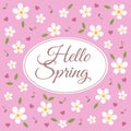 Hello spring vector pattern on pink background. Royalty Free Stock Photo