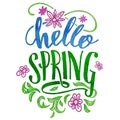 Hello spring. Watercolor hand lettering card Royalty Free Stock Photo