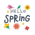 Hello springtime spring or springtime single isolated icon with doodle colorfull color style