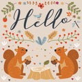 Hello Squirrel Autumn Vector Illustration