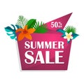 Purple Summer sale and discount badge with tropical plants