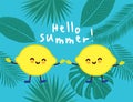 Hello summer. Background with cute lemons