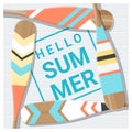 Hello summer background with painted canoe paddle