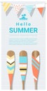 Hello summer background with painted canoe paddle