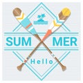 Hello summer background with painted canoe paddle Royalty Free Stock Photo
