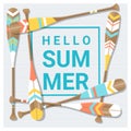 Hello summer background with painted canoe paddle Royalty Free Stock Photo