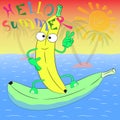 Hello summer banana poster illustration