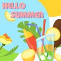 Hello summer banner, badge, background