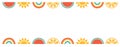 Hello summer, banner design with watermelon, sun, donut and rainbows. Vector illustration Royalty Free Stock Photo