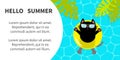 Hello Summer banner flyer. Swimming water. Pool party. Black cat floating on yellow pool float water circle. Top air view. Royalty Free Stock Photo