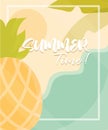 Hello summer banner, fruit pineapple beach season vacations travel concept