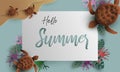 Hello Summer banner sea turtle paper art design