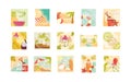 Hello summer banner, season vacations travel typography icons set Royalty Free Stock Photo