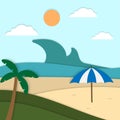 Hello Summer Beach paper cut background vector,ocean view umbrella paper art style for template Royalty Free Stock Photo