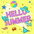 Hello summer beach party flyer, vector illustration by hand Royalty Free Stock Photo