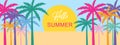 Hello summer. Bright banner with colored palm trees Royalty Free Stock Photo