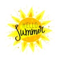 Hello summer. Calligraphy. Sun Royalty Free Stock Photo