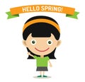 Hello Summer cartoon girl with hands up vector Royalty Free Stock Photo