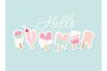 Hello summer. Cartoon ice cream letters. Cute design for posters, banners, advertising.