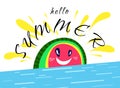 Hello summer concept vector illustration with smiling watermelon Royalty Free Stock Photo