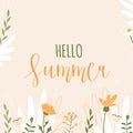 Hello summer. Cream banner with yellow and white spring flowers