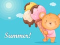 Hello summer. Cute little bear holds ice cream Royalty Free Stock Photo