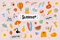 Hello Summer cute stickers template set. Scrapbooking elements Royalty Free Stock Photo