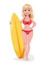 Cute surf girl cartoon character