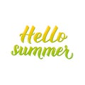 Hello summer 3d lettering isolated on white background. Inspirational seasonal quote typography poster. Hand written logo design.