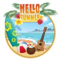 Hello summer design with beach objects Royalty Free Stock Photo