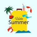 Hello summer design season holiday vacation symbols illustration suitcase palm beach