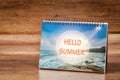 Hello summer on diary book with tropical sea. Royalty Free Stock Photo