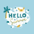 Hello Summer. Flat vector handwritten lettering Royalty Free Stock Photo