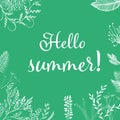 Hello summer! Floral frame. Green branches. Vector illustration Royalty Free Stock Photo