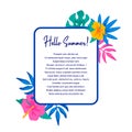 Hello summer frame. Design for letters, invitation, messages, social media, cards