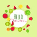 Hello summer fruits banner background