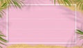 Hello summer with green nature tropical palm leaf with shadow on pink wooden background for Travel,Vacation concept.Top view Royalty Free Stock Photo