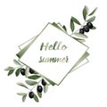 Hello Summer Greeting Card with Olive Brunches Royalty Free Stock Photo