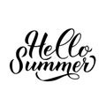 Hello summer hand drawn brush lettering isolated on white. Inspirational quote calligraphy poster. Easy to edit vector template