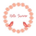 Hello, summer, hand-drawn logo, icon of the icon printing house. Lettering summer season with flowers for a greeting Royalty Free Stock Photo