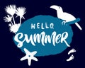 Hello summer hand lettering phrase on spot. Vector