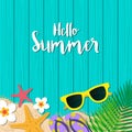 Hello summer holiday background. Season vacation, weekend. Vector Illustration. Royalty Free Stock Photo